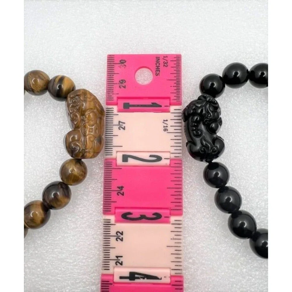 Tiger Eye or Black Obsidian Pixiu Bracelet - Your Choice - Stretch